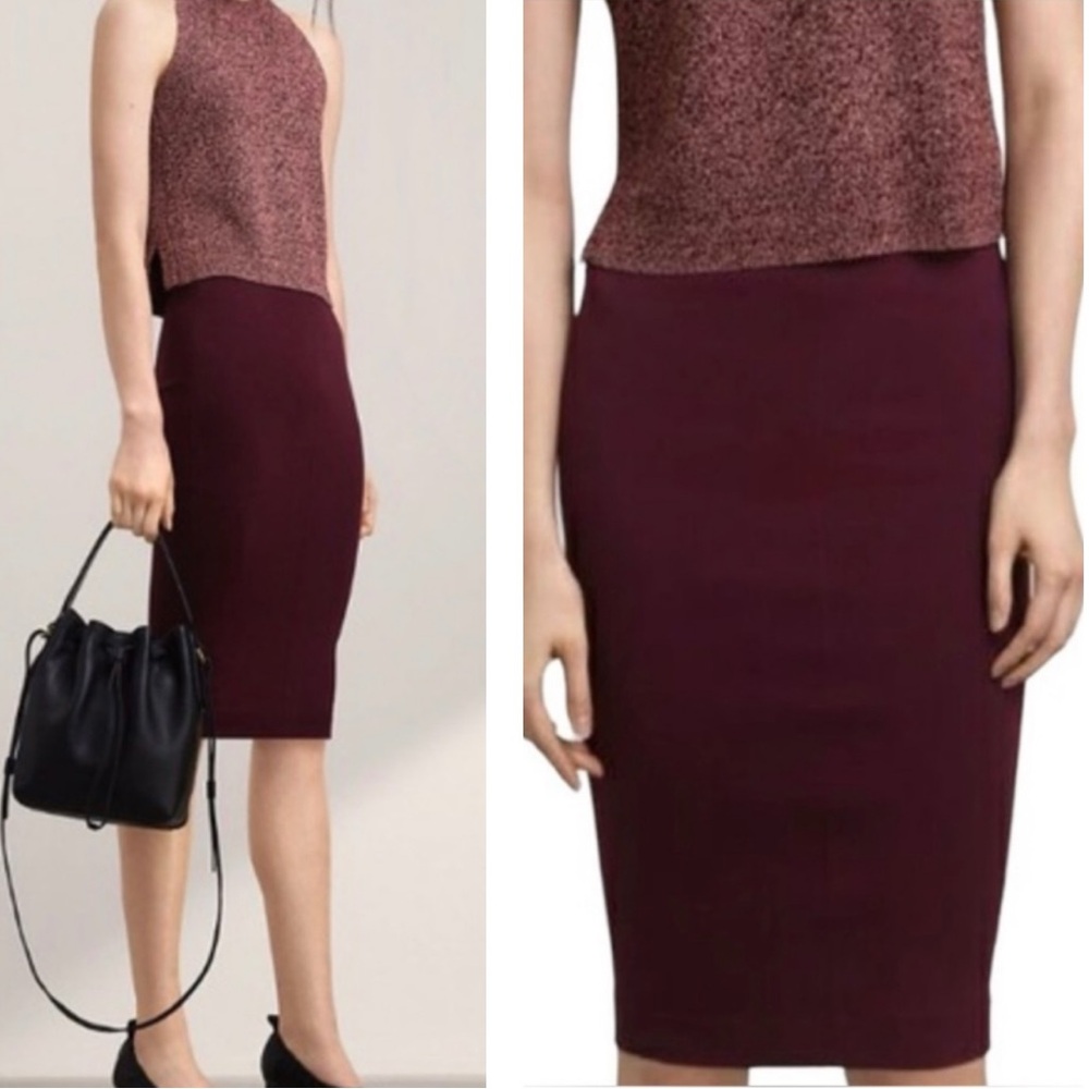 NWOT Aritzia Wilfred Purple High Rise Elastic Waistband Midi Pencil Skirt